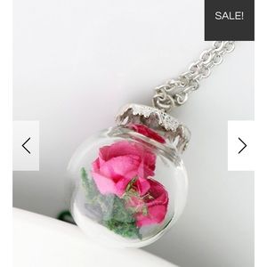 Silver plated Dry Flower Pendant Glass Necklace