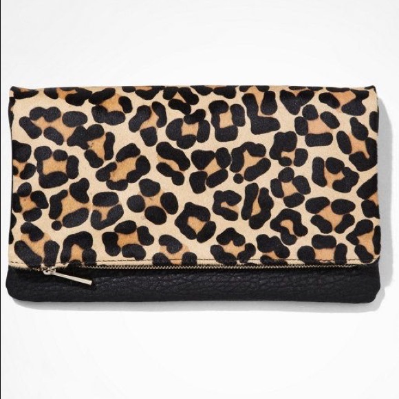 Express Leopard Foldover Clutch