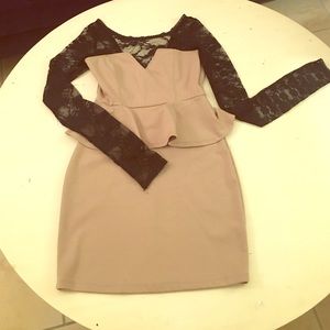 Lace Sleeved Peplum Dress