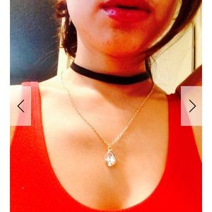 Gold plated crystal pendant chain & black choker