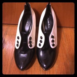 Black and white tuxedo heels
