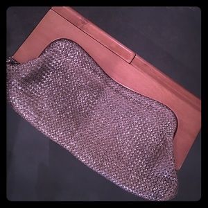Wood & Metallic Woven Clutch
