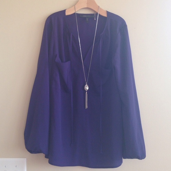BCBGMaxAzria Purple Tie Neck Blouse S - Picture 2 of 4