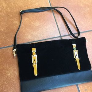 Black velvet cross body bag purse
