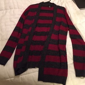 Dark Red and Grey Striped Cardigan