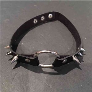 Black Faux Leather Spiked Choker Necklace