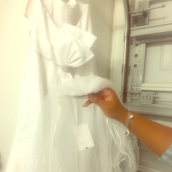 White bridal gown and veil