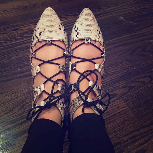 ASOS Pointed Lace-Up Snake Printed Flats