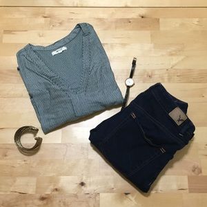 Madewell 3/4 Sleeve Striped V-neck Tee