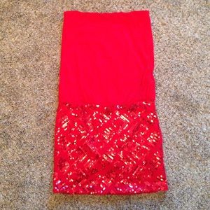 Red sequin strapless dress