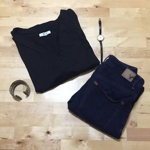 Madewell 3/4 Sleeve Black V-neck Tee