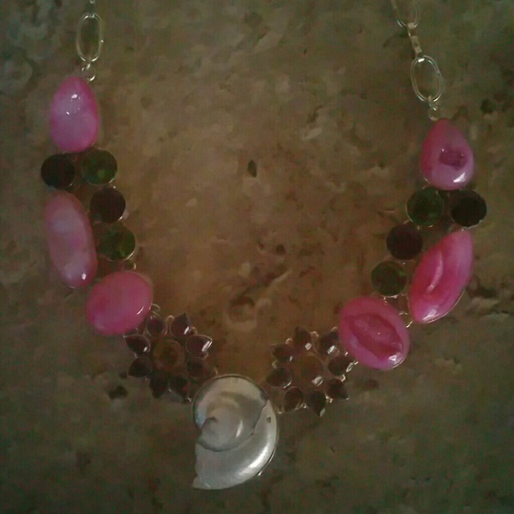 Pink Druzy Shell Necklace
