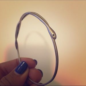 Sterling silver snake bangle with black diamonds