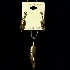 Stainless Steel Feather Jewelry Set