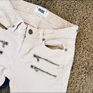 Paige Bone/Cream Skinny Jeans with Front Zippers