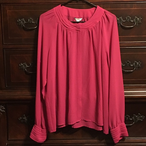 Pink Long-Sleeve Sheer Blouse