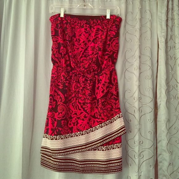 Express Strapless Red Print Dress
