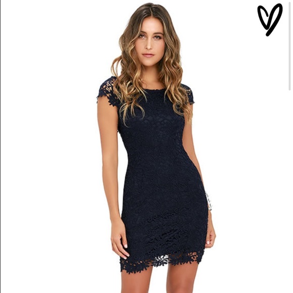 Lulus: Hidden Talent Backless Navy Blue Lace Dress