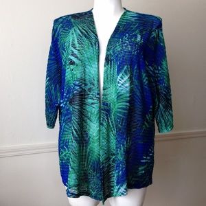 NWOT Blue & Green Palm Print Cascade Top