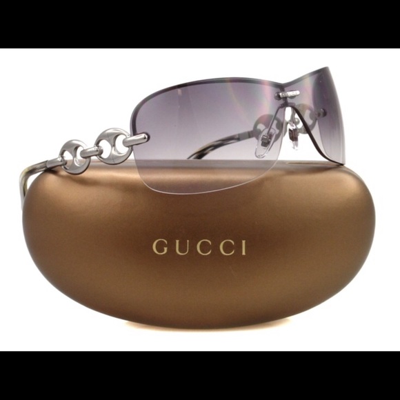 GUCCI Rimless Shield Sunglasses Chain Detail
