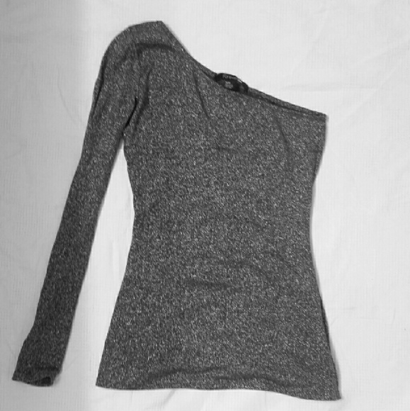 Forever 21 one sleeve shoulder sparkle silver top