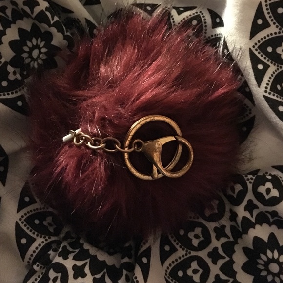 Large burgundy fur ball keychain