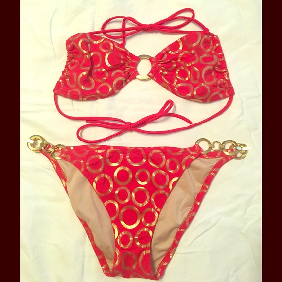 Victoria's Secret Red Metallic Bikini Set