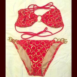 Victoria's Secret Red Metallic Bikini Set