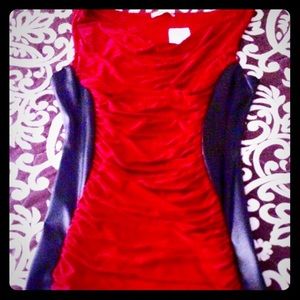 Red/ Black faux leather sexy dress