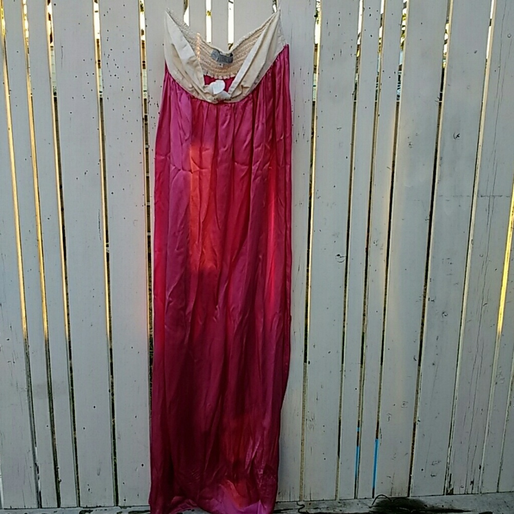 Aila Blue Pink and White Silk Maxi Sundress