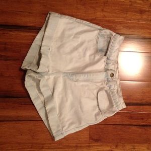 High waisted light wash denim shorts