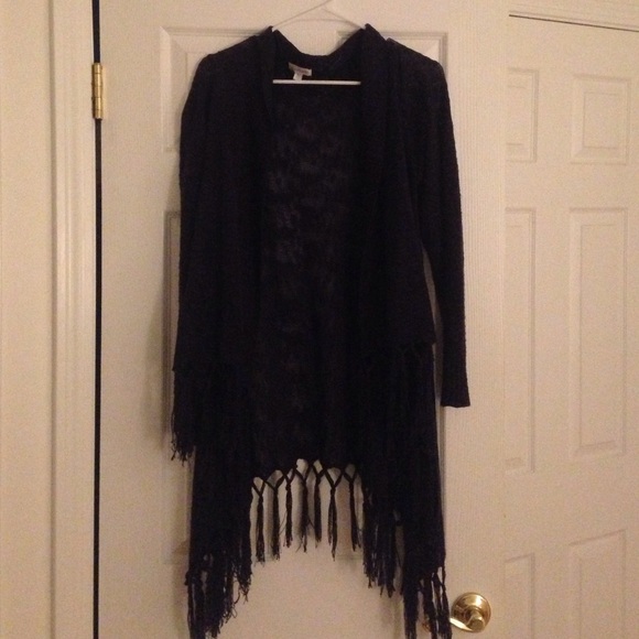 Long tasseled navy sweater