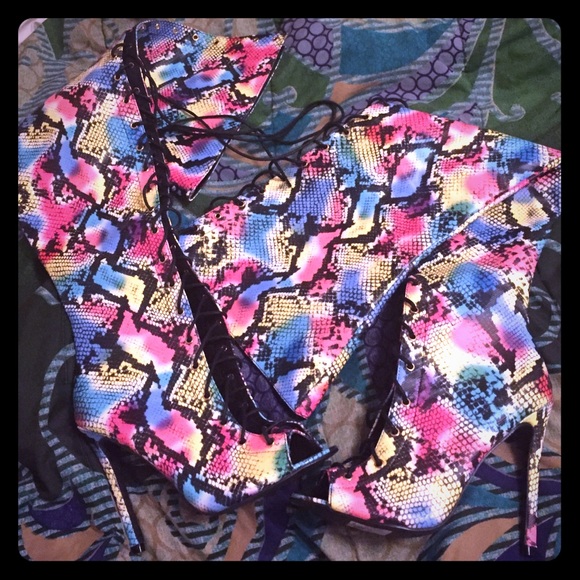 Laced up colorful boots