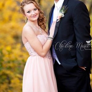 Blush pink lace dress.