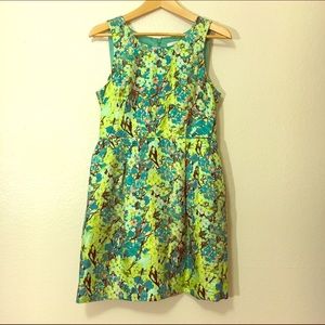 Flower print bright colorful knee length dress