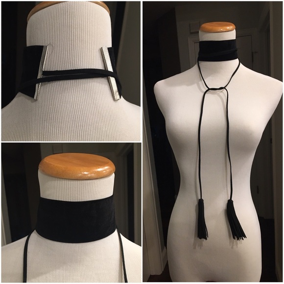 Boho Velvet Choker Suede Tassel Necklace - Picture 2 of 4