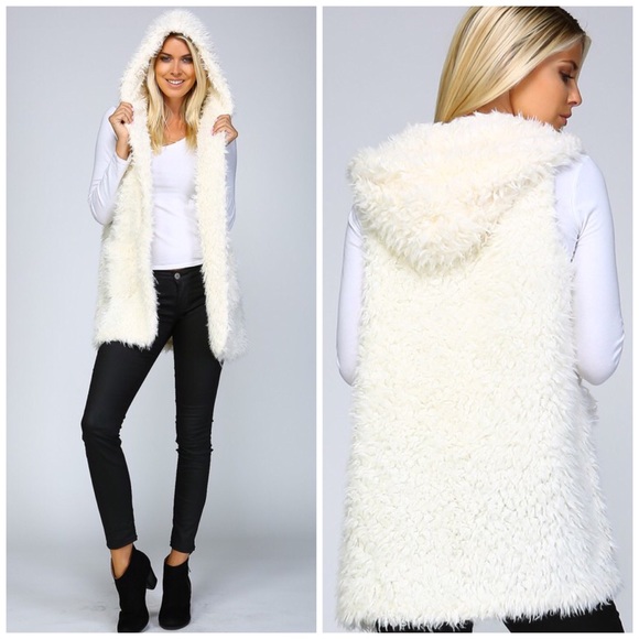 New Faux Fur Hoodie Sherpa Vest - Picture 2 of 2