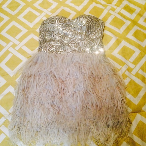 Bebe Feathers and Sequins Dress