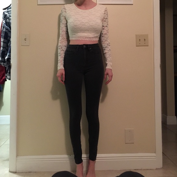 High waisted dark gray jeans