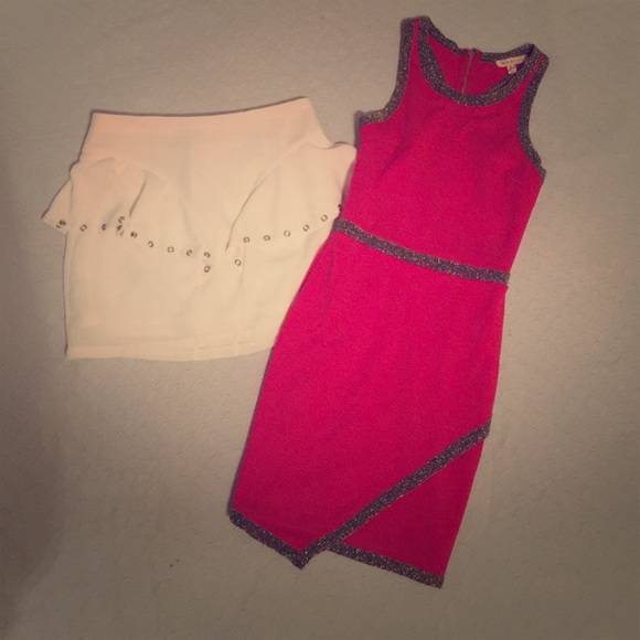 White skirt and gold & red dress