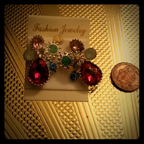 Purple multicolored gem earrings for pierced ears
