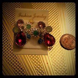 Purple multicolored gem earrings for pierced ears