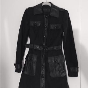 Rachel Zoe Black Military Trench Coat with Leather