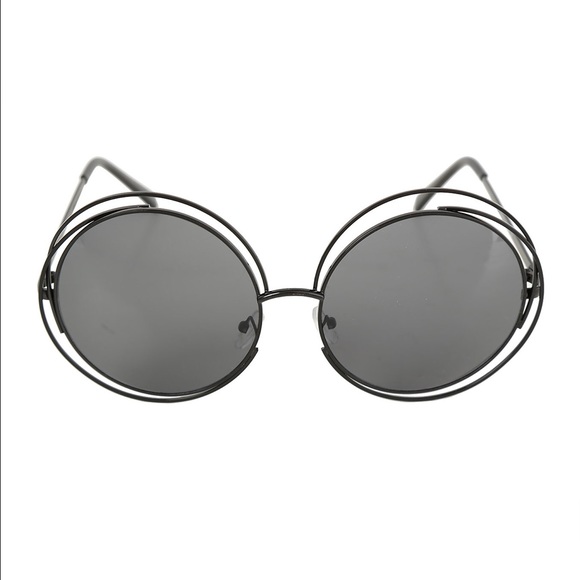 ✨ Oversized XXL Black Saturn Ring Round Sunnies