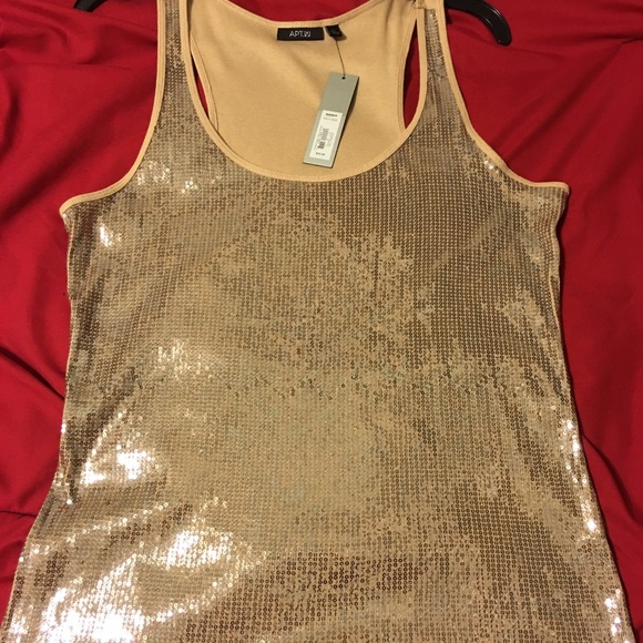 Apt 9, sequined tank, tan color, XL