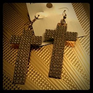 Gold and silver fashionable cross earrings pierced