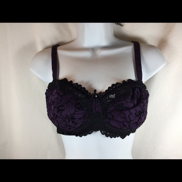 Whimsy unlined embroidered bra 36DD in Plum/Black