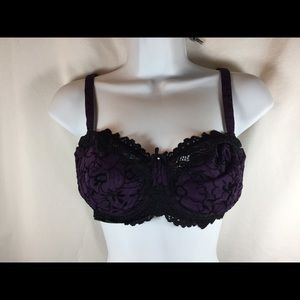 Whimsy unlined embroidered bra 36DD in Plum/Black