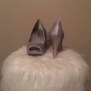 Silver Sparkly Open-Toed Heels