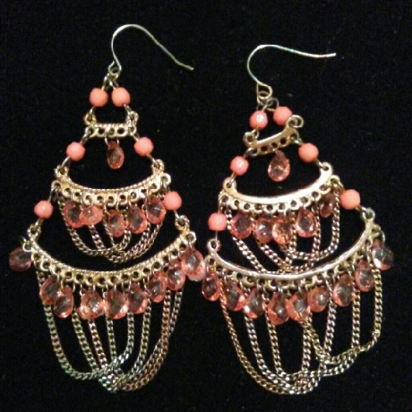 Peach Boho Chandelier Earrings